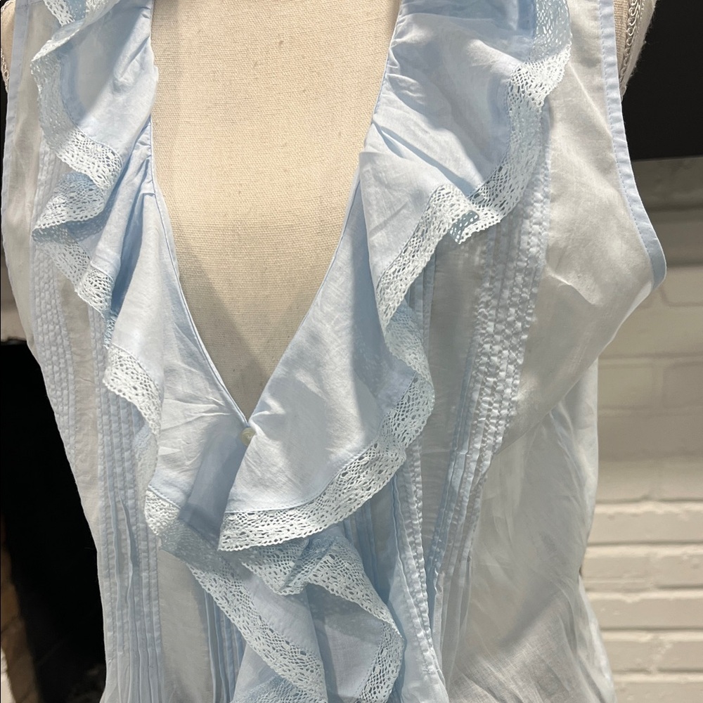 Ann Taylor Light Blue Sleeveless Ruffle Blouse - Picture 3 of 6
